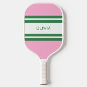 Roze & Groen Gestreept gepersonaliseerd retro cade Pickleball Paddle (Voorkant)