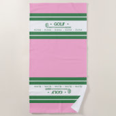 Roze & Groen Gestreept gepersonaliseerd retro cade Strandlaken (Voorkant)