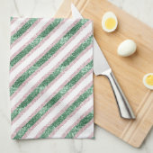 Roze Groen Glitter Strepen Kerst Theedoek (Quarter Fold)