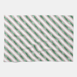 Roze Groen Glitter Strepen Kerst Theedoek