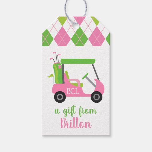 Roze & Groen Golf Gepersonaliseerde Gift Labels Cadeaulabel (Voorkant)