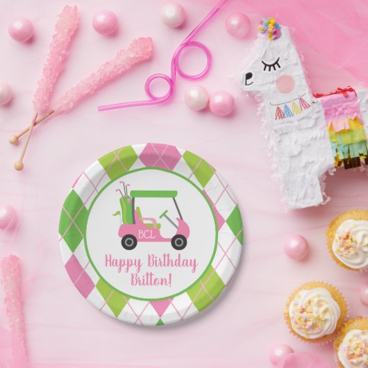 Roze & Groen Golf Gepersonaliseerde Party Borden Papieren Bordje (Feest)