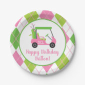 Roze & Groen Golf Gepersonaliseerde Party Borden Papieren Bordje (Voorkant)