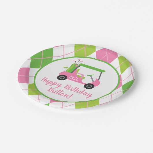 Roze & Groen Golf Gepersonaliseerde Party Borden Papieren Bordje (Gekanteld)