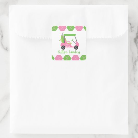 Roze & Groen Golf Gepersonaliseerde Stickers (Tas)