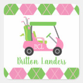 Roze & Groen Golf Gepersonaliseerde Stickers (Voorkant)