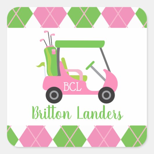 Roze & Groen Golf Gepersonaliseerde Stickers (Voorkant)