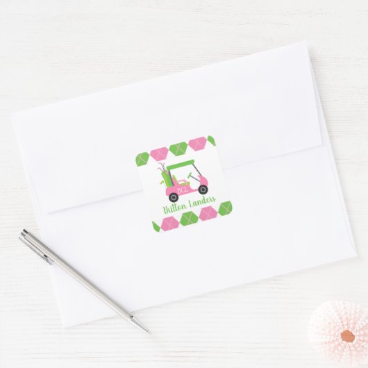 Roze & Groen Golf Gepersonaliseerde Stickers (Envelop)