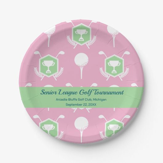Roze & Groen - Golfcompetitie Feestbord Papieren Bordje (Voorkant)