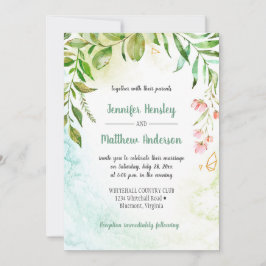 Roze Groen Goud Botanicals Huwelijksuitnodiging Kaart