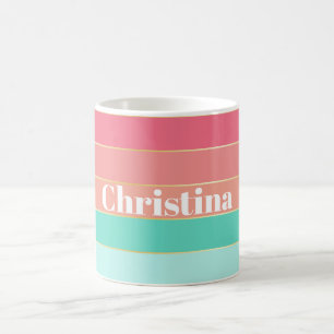 Roze Groen Goud Custom Zomer Kleur Block Stripes Koffiemok