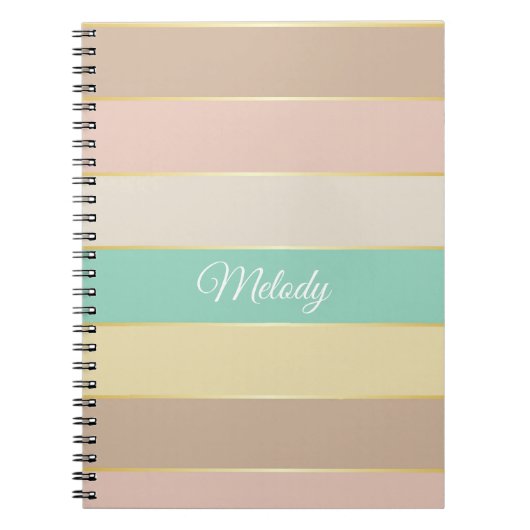 Roze Groen Goud Custom Zomer Kleur Block Stripes Notitieboek (Voorkant)