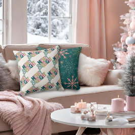 Roze Groen Goud Glitter Vrolijk & Heldere Sneeuwvl Kussen