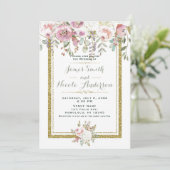 Roze Groen & Goud Moderne Bloemen Pastel Wedding Kaart (Staand voorkant)