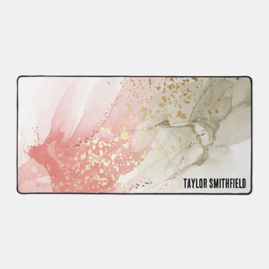 Roze Groen Goud Waterverf Paint Aangepaste naam Bureaumat (Voorkant)