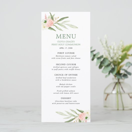 Roze groen, goudgroene bladeren, elegant menu (Staand voorkant)