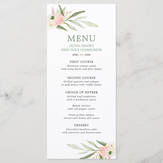 Roze groen, goudgroene bladeren, elegant menu (Voorkant)