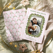 Roze & Groen Grandmillennial Krans Feestdagenkaart