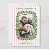 Roze & Groen Grandmillennial Krans Feestdagenkaart (Voorkant)