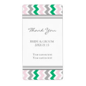 Roze Groen Grijs Chevron Bruiloft Labels (Voorkant)