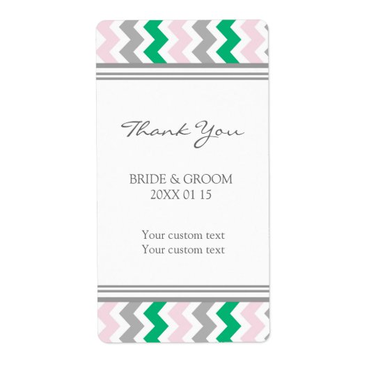 Roze Groen Grijs Chevron Bruiloft Labels (Voorkant)