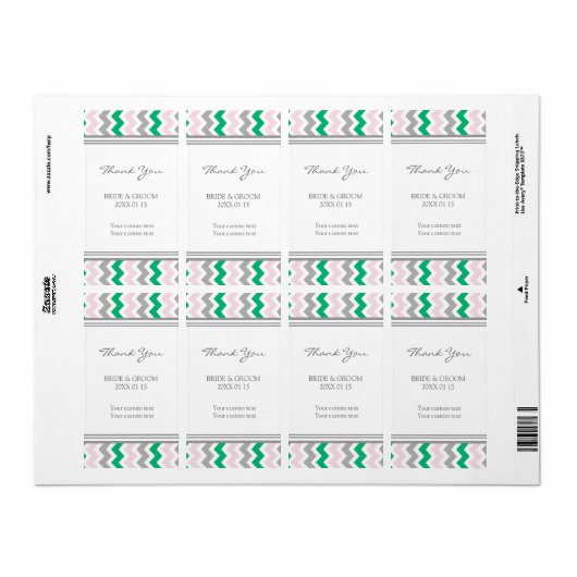 Roze Groen Grijs Chevron Bruiloft Labels (Full Sheet)