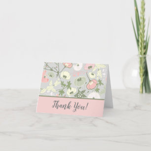 Roze groen grijs gespoelde bloemen patroon bedankkaart