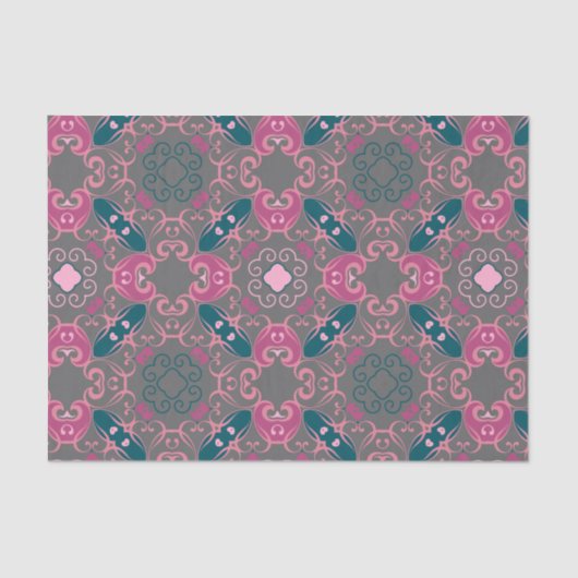 Roze Groen Grijs Swirly Pattern Decoupage Tissuepapier (Voorkant)