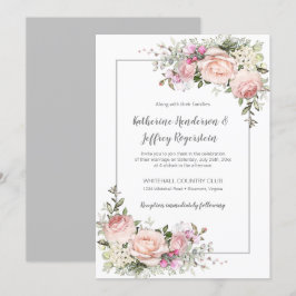 Roze Groen Grijs Waterverf Bloemige Trouw Kaart