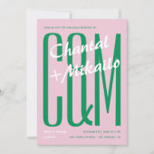 Roze Groen Grote Monogram Creatief Vet Leuke Huwel Kaart (Voorkant)