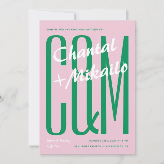 Roze Groen Grote Monogram Creatief Vet Leuke Huwel Kaart (Voorkant)