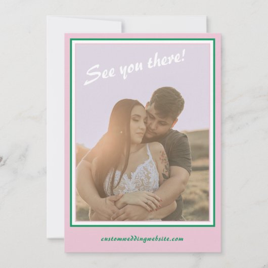 Roze Groen Grote Monogram Creatief Vet Leuke Huwel Kaart (Achterkant)