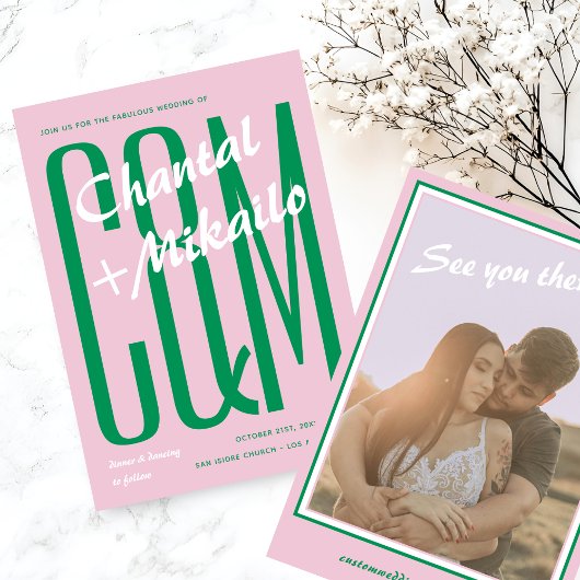 Roze Groen Grote Monogram Creatief Vet Leuke Huwel Kaart