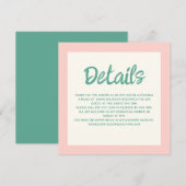 Roze & Groen Handschrift Retro Bruiloft Details Kaart (Voorkant / Achterkant)