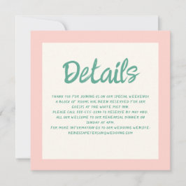 Roze & Groen Handschrift Retro Bruiloft Details Kaart
