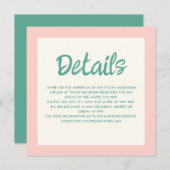 Roze & Groen Handschrift Retro Bruiloft Details Kaart (Voorkant / Achterkant)