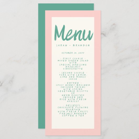 Roze Groen Handschrift Typografie Retro Bruiloft Menu (Voorkant / Achterkant)