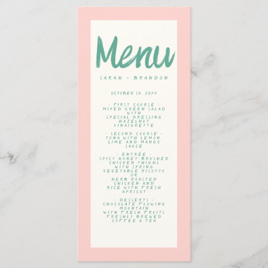 Roze Groen Handschrift Typografie Retro Bruiloft Menu (Voorkant)