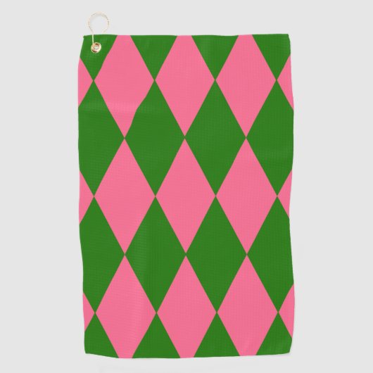 Roze groen harlekijn geruit ontwerp golfhanddoek (Voorkant)