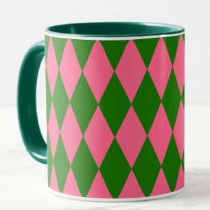 Roze groen harlekijn geruit ontwerp mok