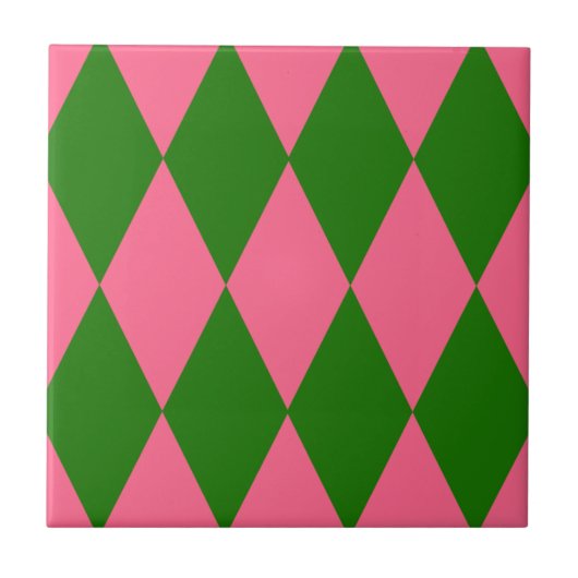 Roze groen harlekijn geruit ontwerp tegeltje (Voorkant)