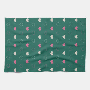 Roze & Groen Hart Naadloos Patroon Cute Minimal Theedoek