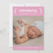 Roze groen introduceren nieuwe baby meisje foto aankondiging (Voorkant)