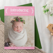 Roze groen introduceren nieuwe baby meisje foto aankondiging