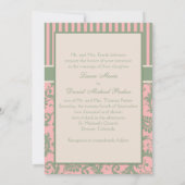 Roze, groen, Khaki Striped Damask Wedding Invite Kaart (Achterkant)