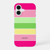 Roze Groen Kleurblokken Strepen Monogram Telefoonh iPhone 16 Hoesje (Achterkant)