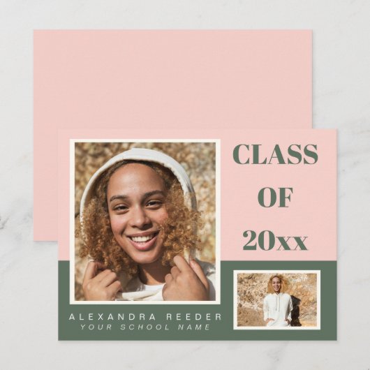 Roze groen kleurenblok 2 Foto 2022 Afstuderen Briefkaart (Voorkant / Achterkant)