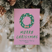  Roze Groen Kleurrijke Funk Krans Kerst Feestdagenkaart
