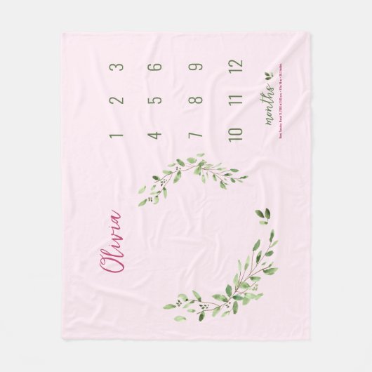 Roze groen laat baby meisje maandelijkse mijlpaal fleece deken (Voorkant)