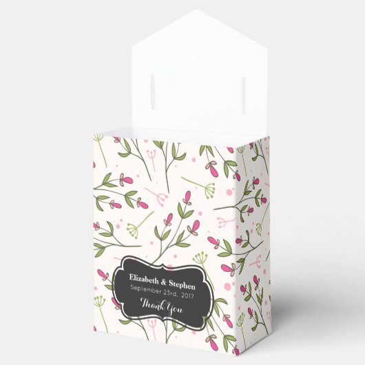 Roze & Groen Lange Steen Wildflower Bruiloft Bedan Bedankdoosjes (Geopend)